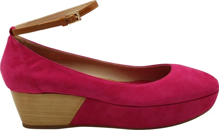 Ankle Strap Wedge Sandals in Pink Suede