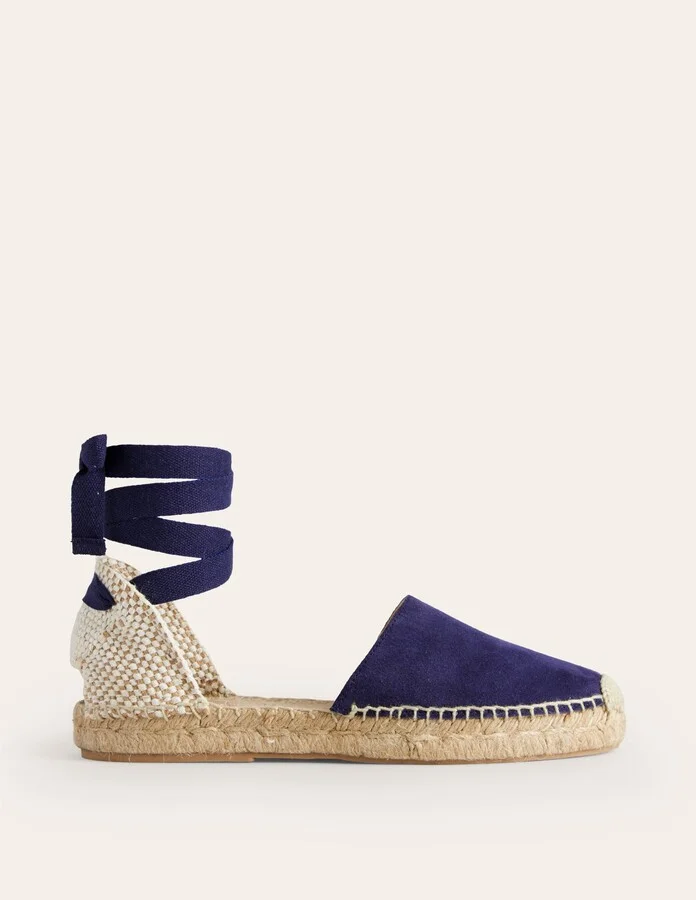 Ankle Tie Flat Espadrilles, Navy suede - Image 2