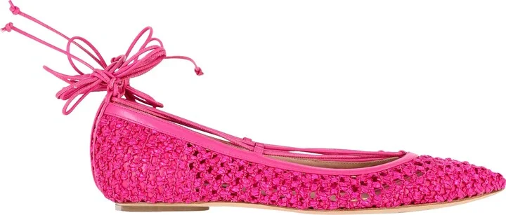 Ankle-Wrap Ballet Flats in Pink Leather