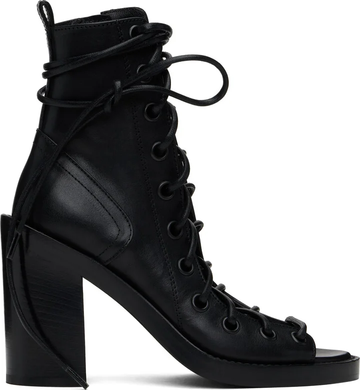 Ann Demeulemeester Black Bernardina Lace-Up Heeled Sandals