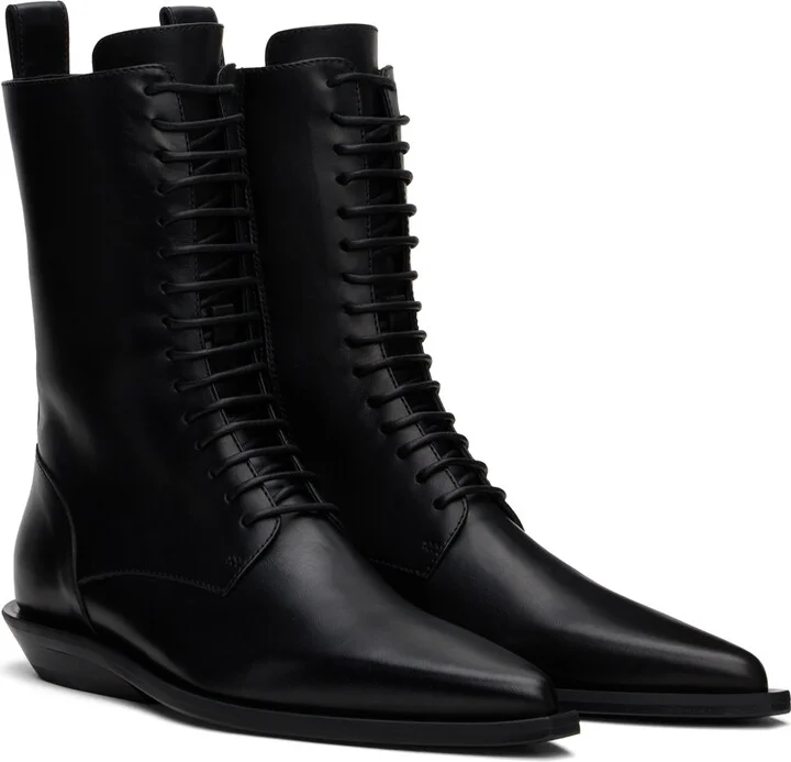 Ann Demeulemeester Black Ise Pointy Micro Heel Lace-Up Boots - Image 4