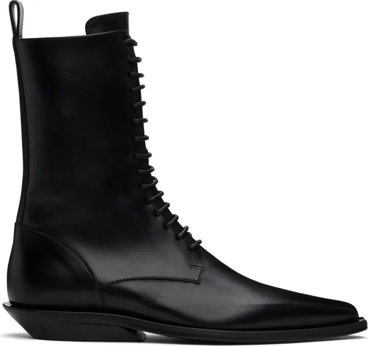 Ann Demeulemeester Black Ise Pointy Micro Heel Lace-Up Boots
