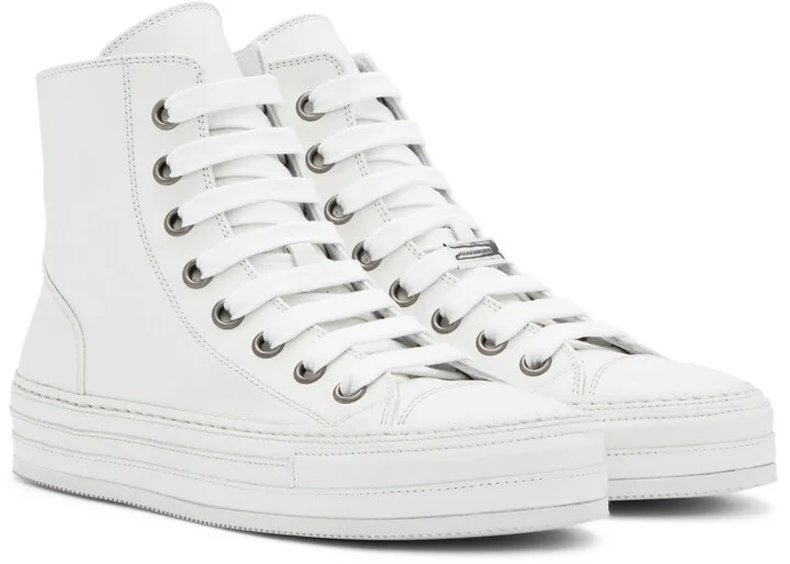 Ann Demeulemeester White Leather Raven Sneakers - Image 4