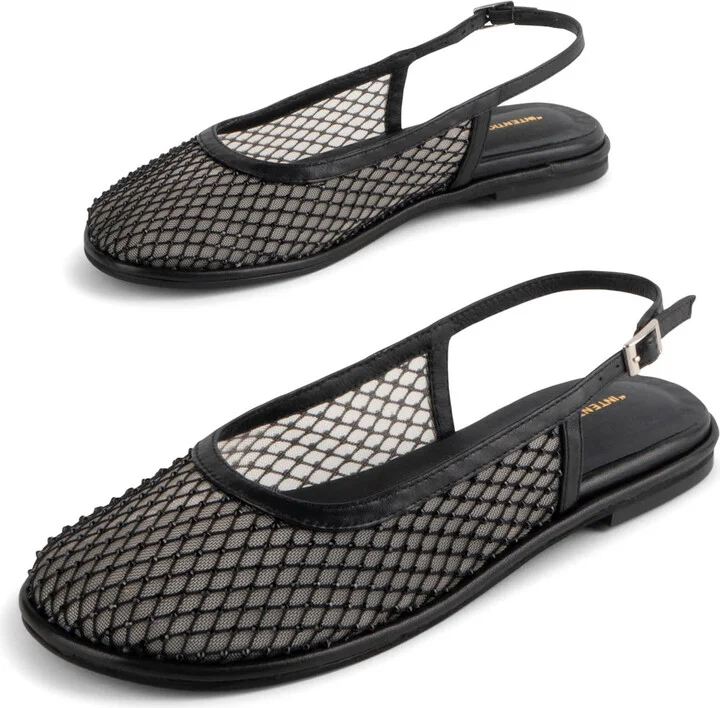 Anna Mesh Slingback Ballet Flat-Black