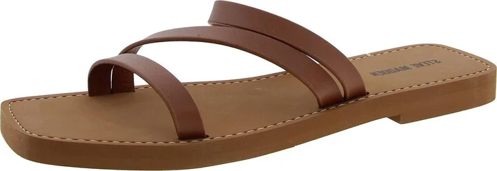 Annabelle Womens Strappy Faux Leather Slide Sandals