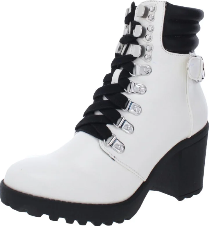 Annamaria Womens Faux Leather Zip Up Combat & Lace-up Boots