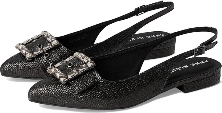 Anne Klein Kenni Women's Flat Shoes Black Raffia : 7 M, Rubber/Vinyl