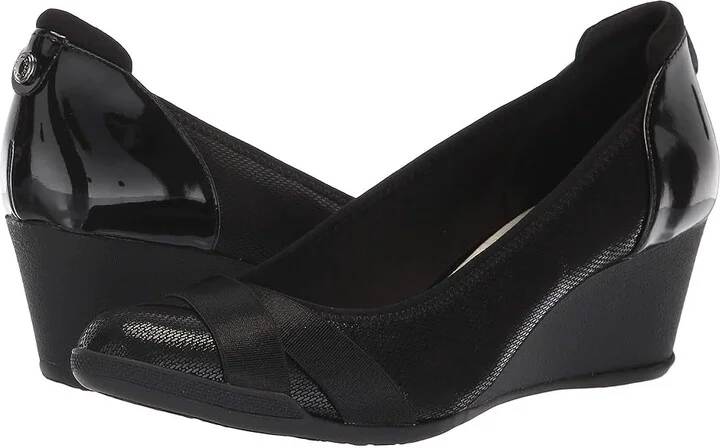Anne Klein Sport Timeout Wedge Heel Women's Shoes Black Fabric : 5 M, Textile