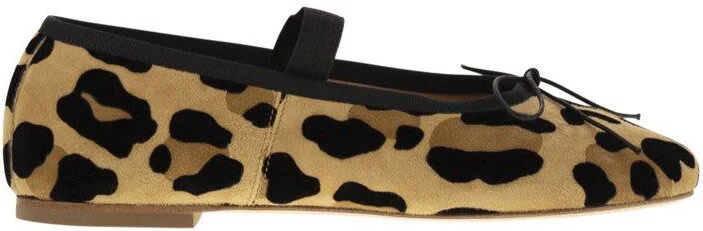 Anniel Leather Ballerina With Animal Pattern And Elastic Band