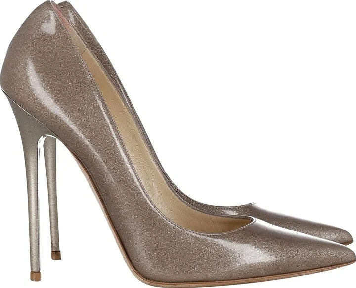 Anouk Glitter Pointed Toe Pumps in Beige Patent Leather