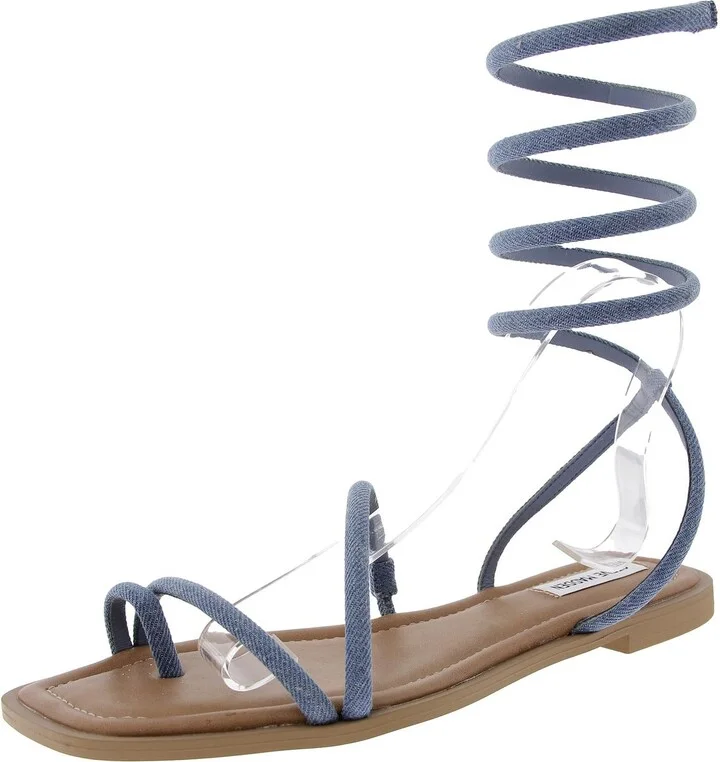 Antelle Womens Toe Loop Denim Slide Sandals