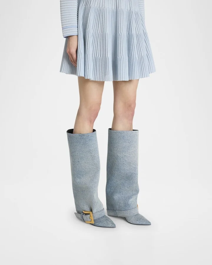 Anthem Washed Denim Buckle Knee-High Boots - Image 5