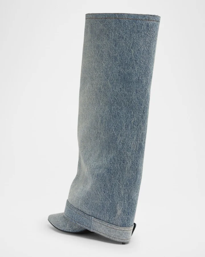 Anthem Washed Denim Buckle Knee-High Boots - Image 9