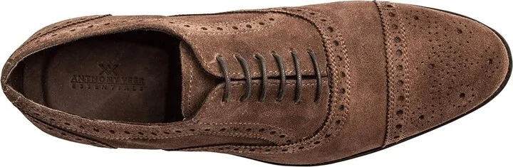 Anthony Veer Ford Quarter Brogue Oxford Men's Shoes Honey Brown : 7.5 D - Medium, Suede - Image 2