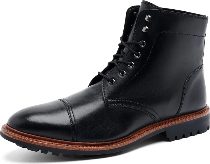 Anthony Veer Ranveer Cap-Toe Boots for Men | Pull-Up | Goodyear Welt Construction | Recraftable Rubber Commando Outsole & Ortholite® Cushioned Footbed | Full Grain Vintage Leather Upper | Black