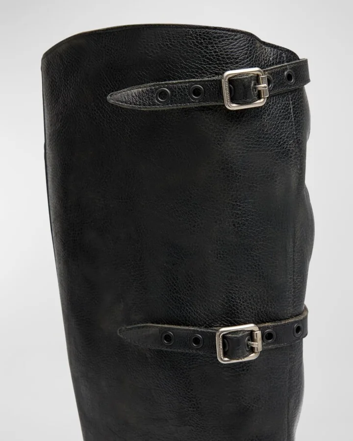 Antic Buckle Distressed Leather Knee-High Boots - Image 3