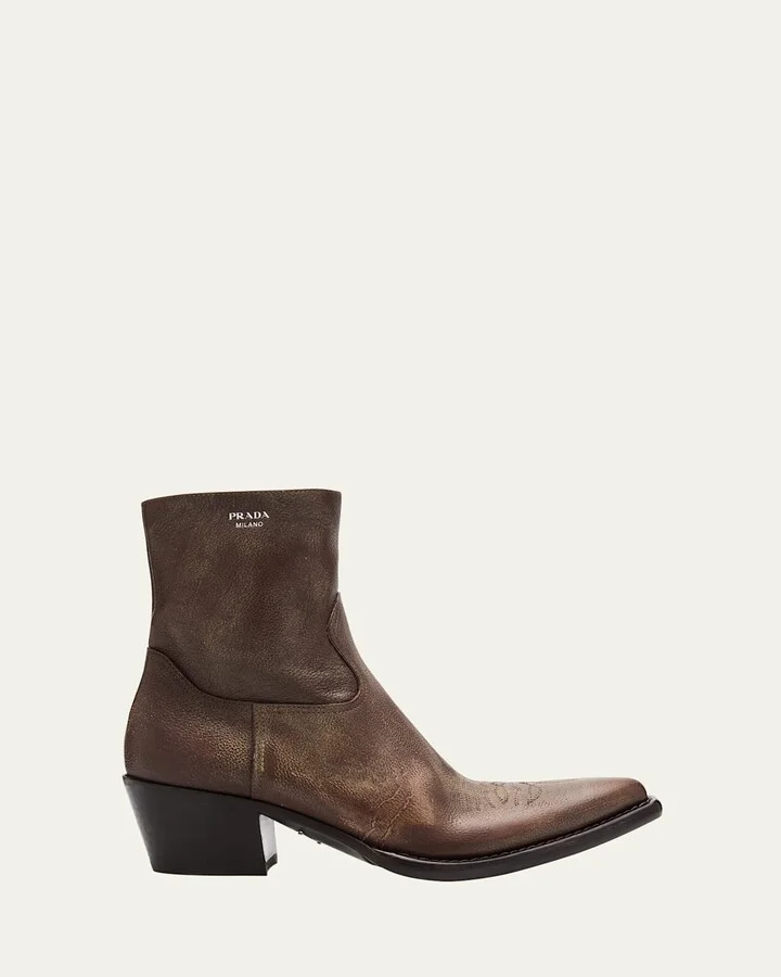Antique Calf Leather Western Booties