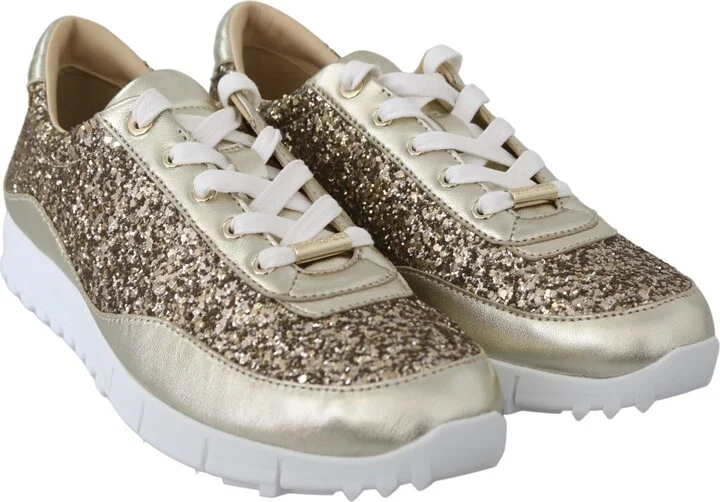 Antique Gold Glitter Leather Women's Sneakers - Image 2