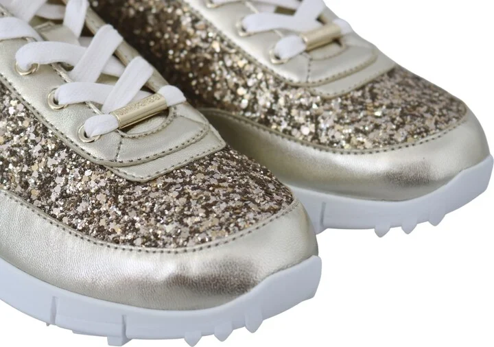 Antique Gold Glitter Leather Women's Sneakers - Image 3