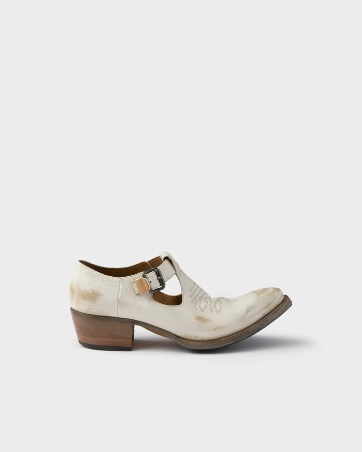 Antiqued leather shoes with buckle - Image 2