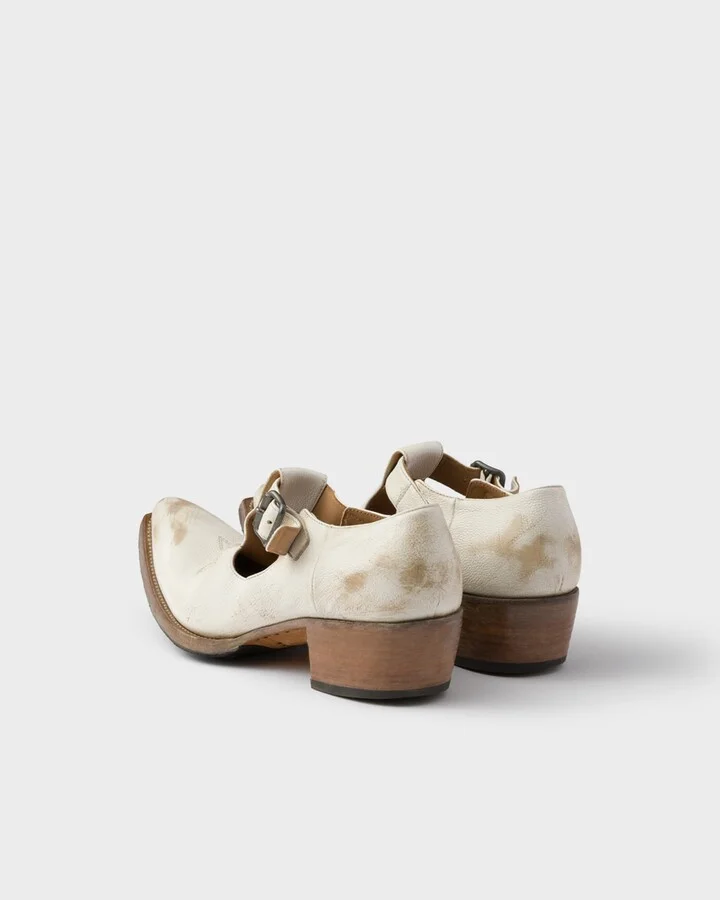 Antiqued leather shoes with buckle - Image 5