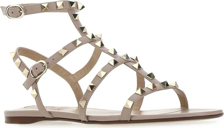 Antiqued Pink Leather Rockstud Sandals - Image 2