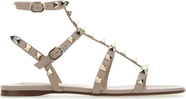 Antiqued Pink Leather Rockstud Sandals