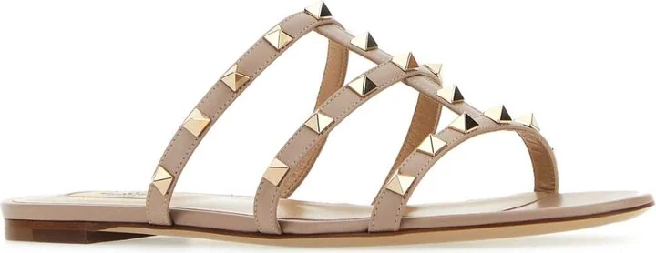 Antiqued Pink Leather Rockstud Slippers - Image 2