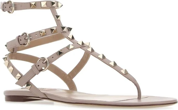 Antiqued Pink Leather Rockstud Thong Sandals - Image 2