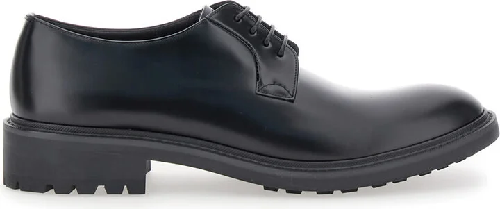 'antoine' Black Lace-ups Shoes With Round Toe And Chunky Sole In Leather Man