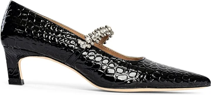 Antonella Black Embossed Rhinestones Evening Leather Pump - Image 2