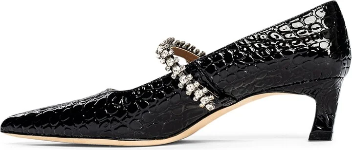 Antonella Black Embossed Rhinestones Evening Leather Pump - Image 3