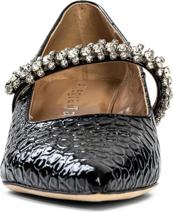 Antonella Black Embossed Rhinestones Evening Leather Pump - Image 4