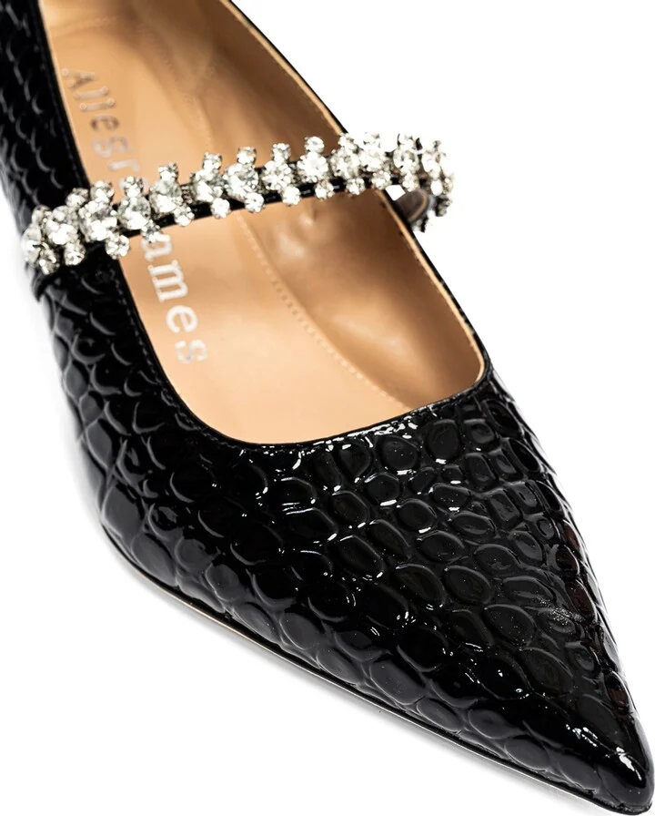 Antonella Black Embossed Rhinestones Evening Leather Pump - Image 5