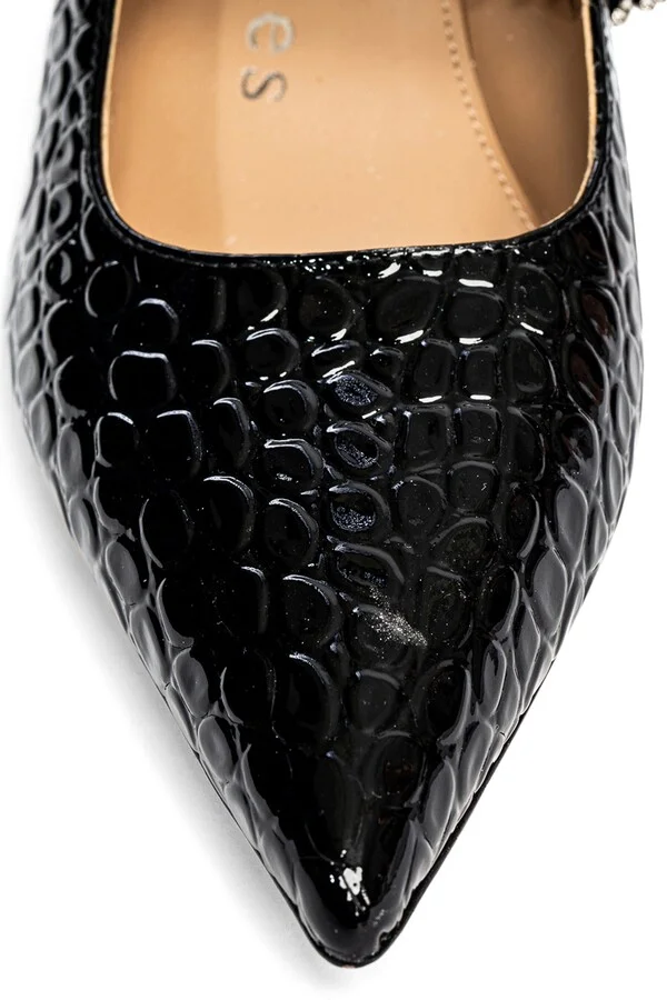 Antonella Black Embossed Rhinestones Evening Leather Pump - Image 6
