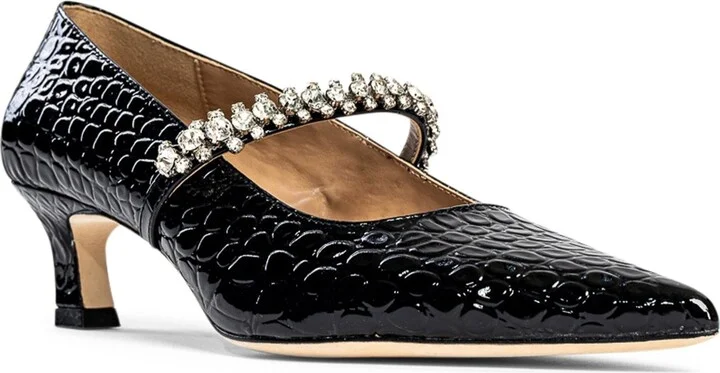 Antonella Black Embossed Rhinestones Evening Leather Pump