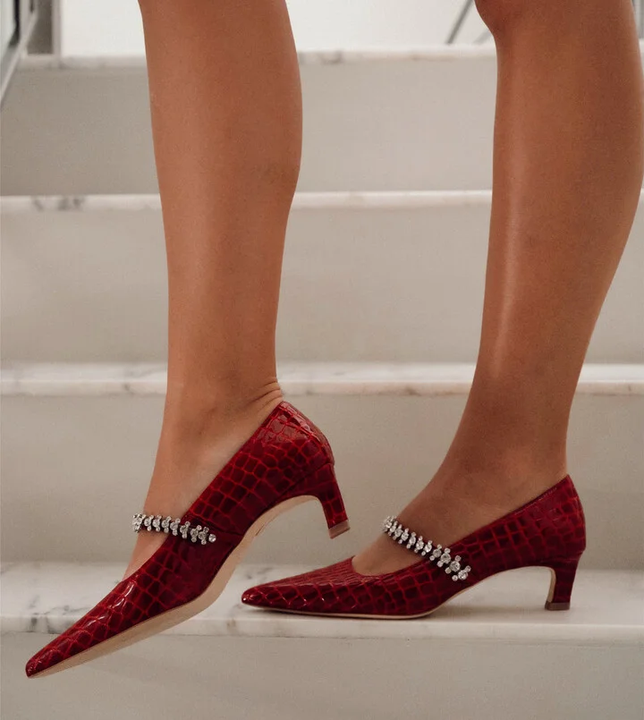 Antonella Red Leather Comfortable Dressy Date Night Pump - Image 2