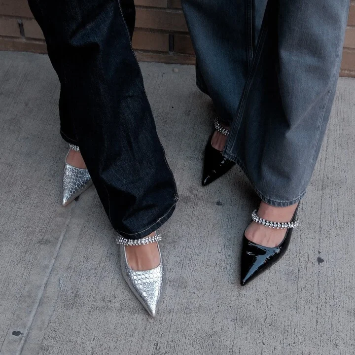 Antonella Silver Evening Night Out Embossed Leather Kitten Heel Pump - Image 2
