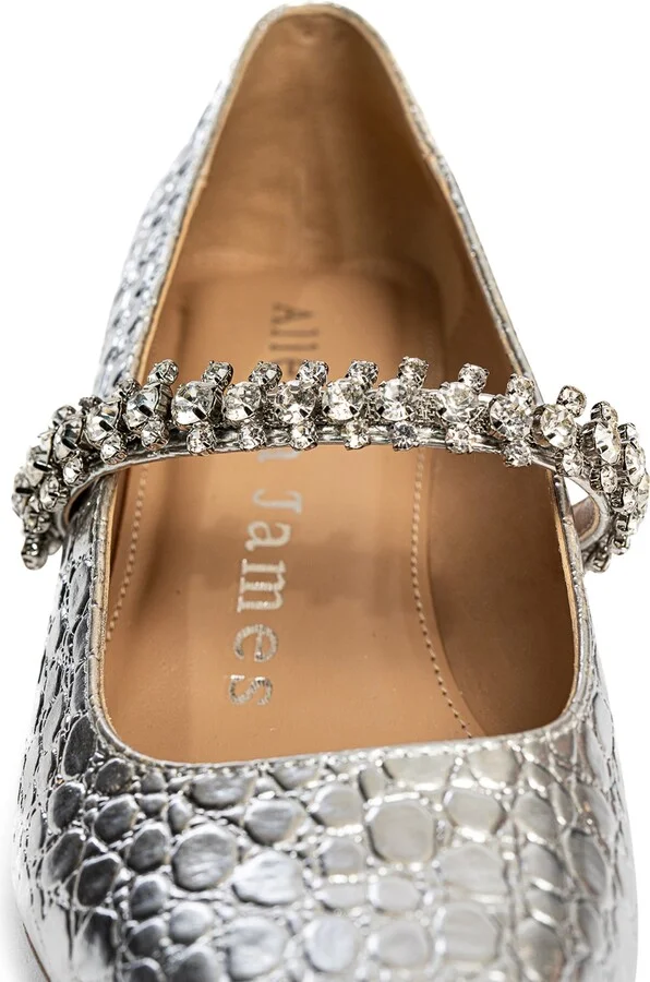 Antonella Silver Evening Night Out Embossed Leather Kitten Heel Pump - Image 4