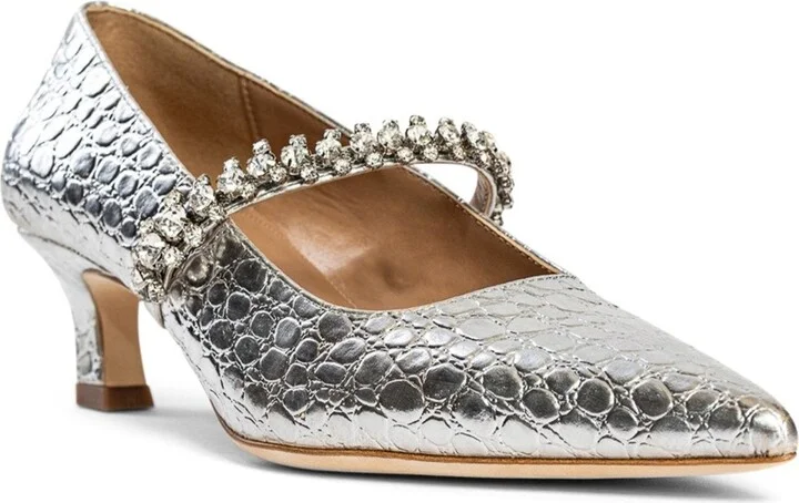 Antonella Silver Evening Night Out Embossed Leather Kitten Heel Pump