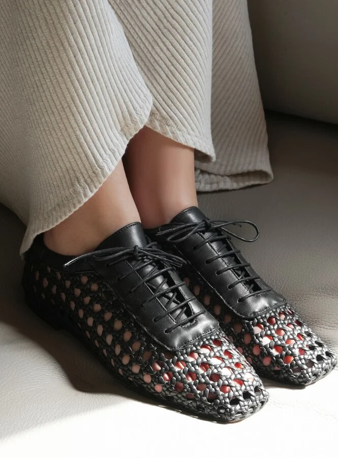 Antonia Woven Leather Flat - Image 2
