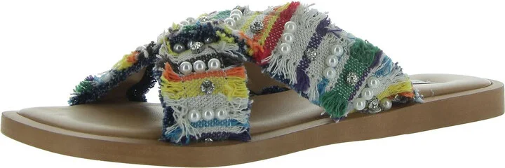 Anya Womens Woven Embellished Slide Sandals