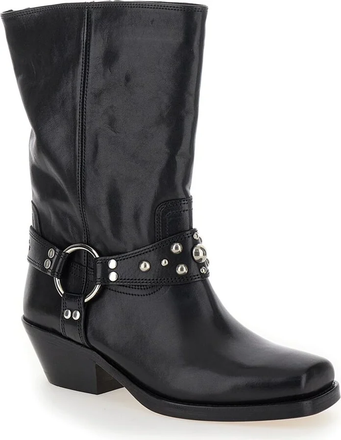 'Anyta' Black Ankle Boots With Studs In Leather Woman - Image 2