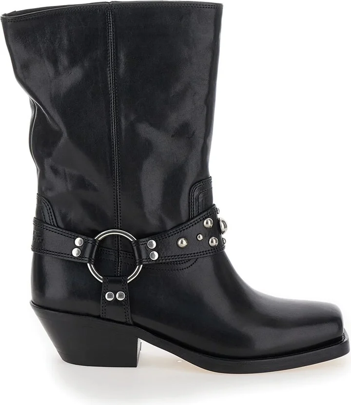 'anyta' Black Ankle Boots With Studs In Leather Woman