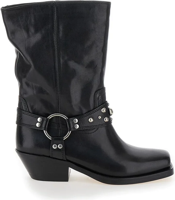 'Anyta' Black Ankle Boots With Studs In Leather Woman