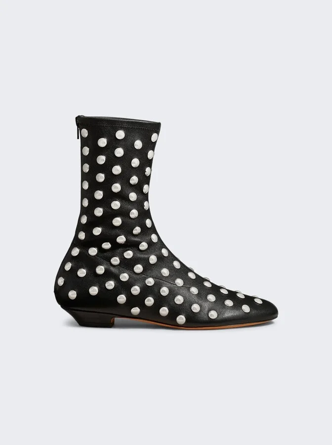Apollo Flat Ankle Boot Black Leather With Studs
