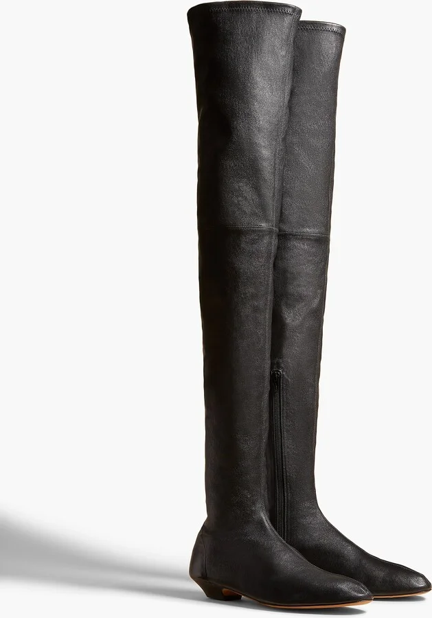 Apollo Over-the-Knee Flat Boot in Black Leather - Image 2
