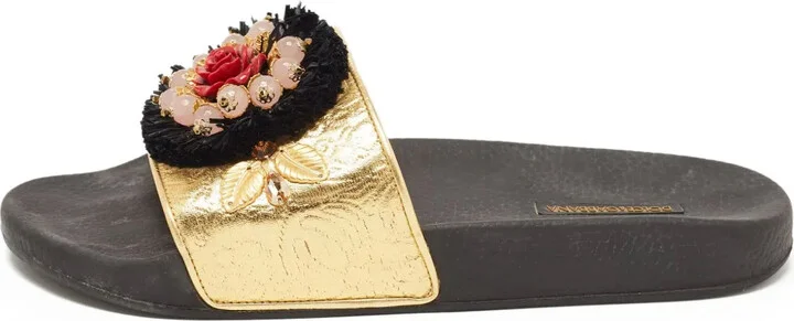 Appliqué-Detail Jacquard Sandals