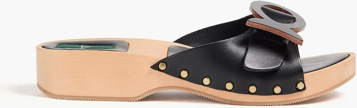 Appliquéd leather mules