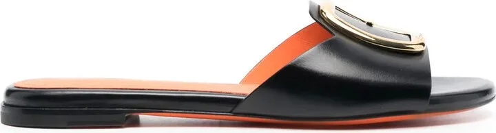 Apricot leather slip-on sandals